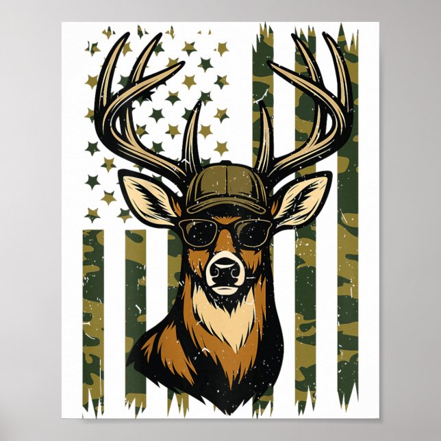 Whitetail Buck Youth Boy Deer Hunting Camo America Poster (Front)