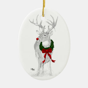 Whitetail Christmas Ceramic Ornament