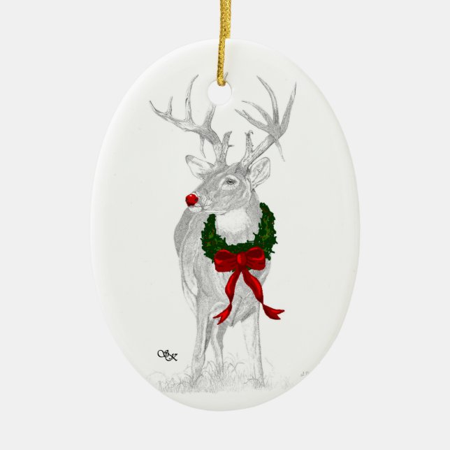 Whitetail Christmas Ceramic Ornament (Front)