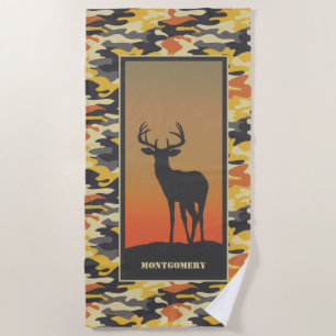 Whitetail Deer and Camo Beach Towel