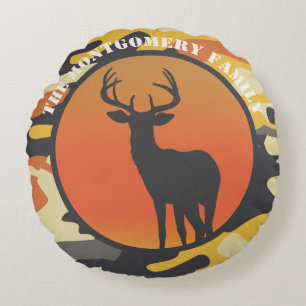 Whitetail Deer and Camo Round Pillow