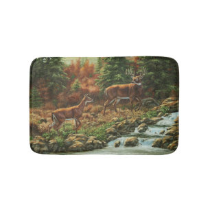Whitetail Deer and Waterfall Bath Mat