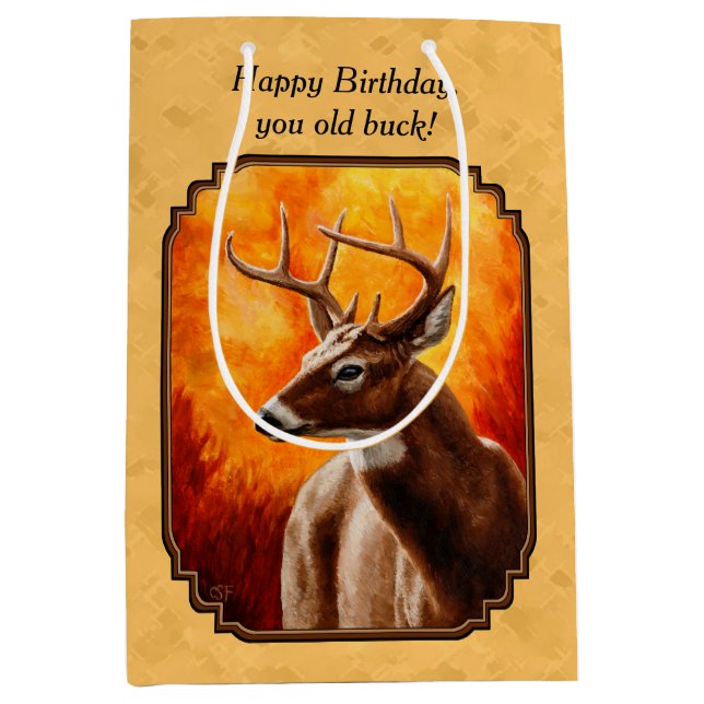 Whitetail Deer Autumn Gold Medium Gift Bag (Front)