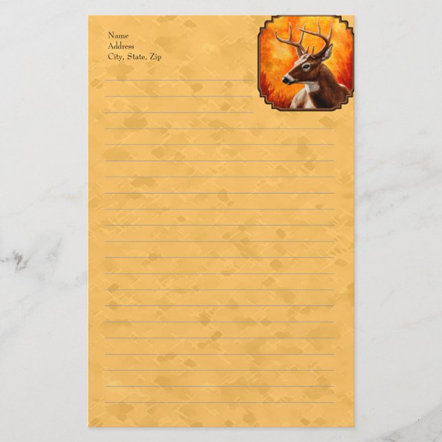 Whitetail Deer Autumn Gold Stationery (Front)