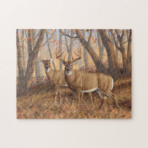 Whitetail Deer Buck & Doe Autumn Maple Trees Jigsaw Puzzle