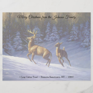 Whitetail Deer Buck & Doe in Winter Snow Letterhead
