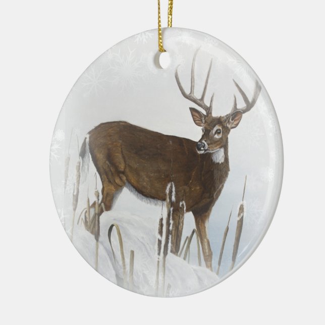 Whitetail deer ceramic ornament (Left)