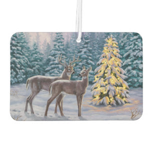 Whitetail Deer & Christmas Tree Winter Scene Car Air Freshener