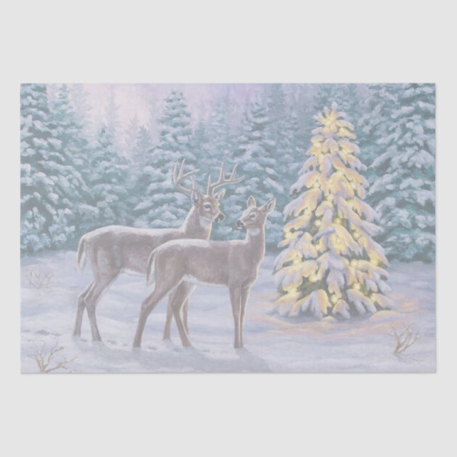 Whitetail Deer & Christmas Tree Winter Scene Tissue Paper (Front)