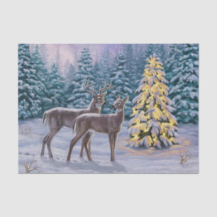 Whitetail Deer & Christmas Tree Winter Scene Tissue Paper