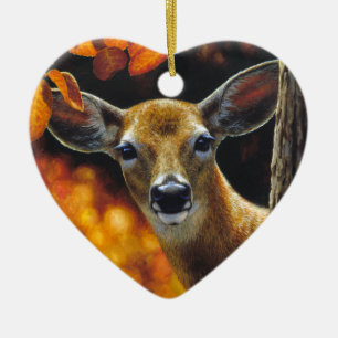 Whitetail Deer Doe Face Fall Colours Ceramic Ornament