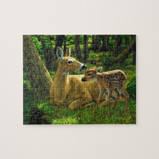 Whitetail Deer Doe & Fawn in Spring Jigsaw Puzzle (Horizontal)