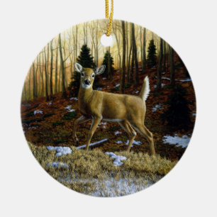 Whitetail Deer Doe in Autumn Forest Ceramic Ornament