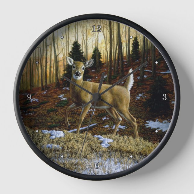 Whitetail Deer Doe in Autumn Forest Clock (Front)