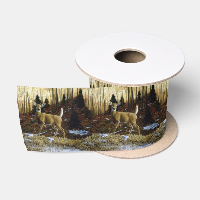 Whitetail Deer Doe in Autumn Forest Satin Ribbon (Spool)