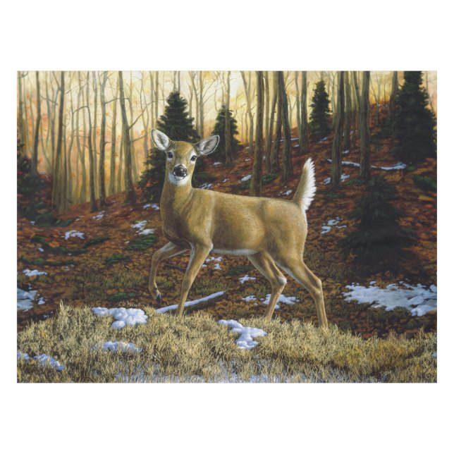 Whitetail Deer Doe in Autumn Forest Tablecloth (Front (Horizontal))