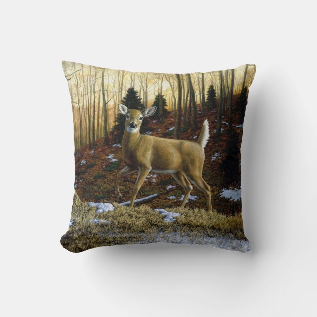 Whitetail Deer Doe in Autumn Forest Throw Pillow (Front)