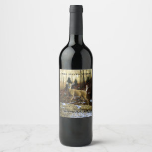 Whitetail Deer Doe in Autumn Forest Wine Label
