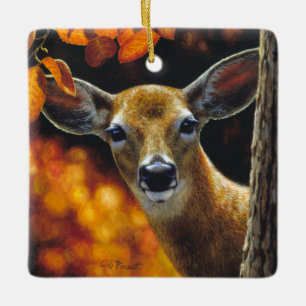 Whitetail Deer Face Ceramic Ornament