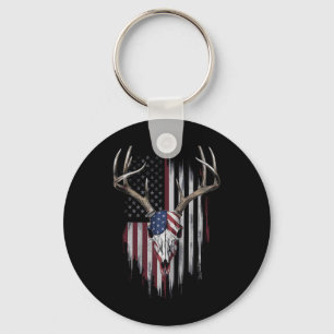 Whitetail Deer Hunter American Flag Usa Design Buc Keychain