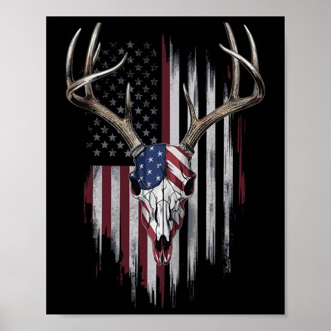 Whitetail Deer Hunter American Flag Usa Design Buc Poster (Front)