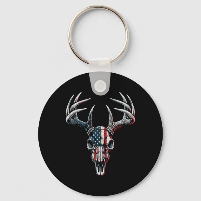 Whitetail Deer Hunting - American Flag On Buck Sku Keychain (Front)