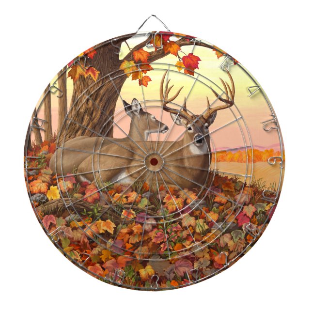 Whitetail Deer in Autumn New England Fall Colours Dartboard (Front)