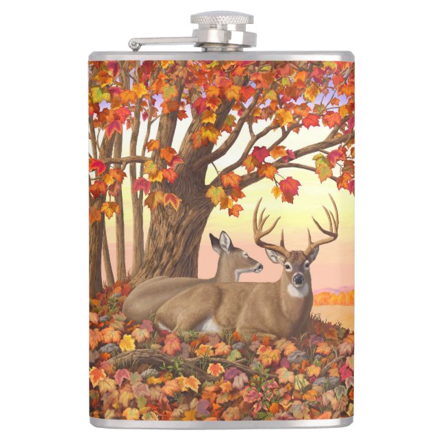 Whitetail Deer in Autumn New England Fall Colours Hip Flask (Front)