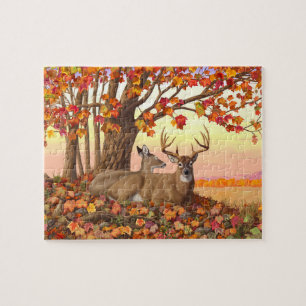 Whitetail Deer in Autumn New England Fall Colours Jigsaw Puzzle