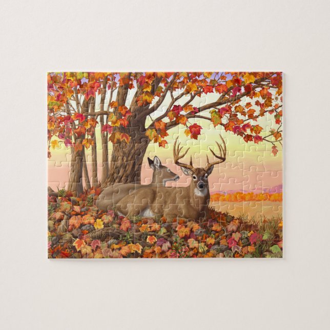Whitetail Deer in Autumn New England Fall Colours Jigsaw Puzzle (Horizontal)