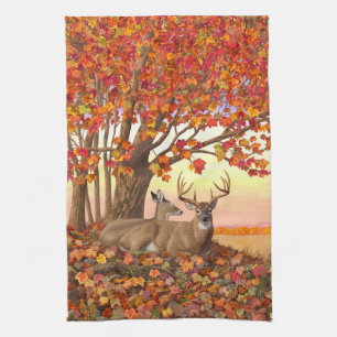 Whitetail Deer in Autumn New England Fall Colours Kitchen Towel