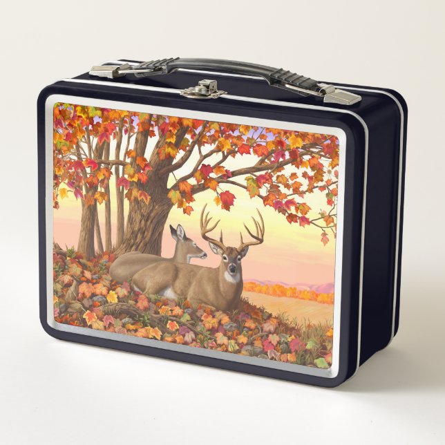 Whitetail Deer in Autumn New England Fall Colours Metal Lunch Box (Front)