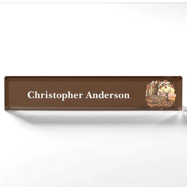 Whitetail Deer in Autumn New England Fall Colours Nameplate (Front)