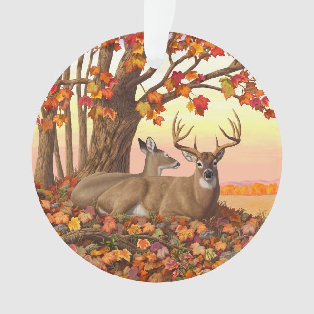 Whitetail Deer in Autumn New England Fall Colours Ornament (Front)
