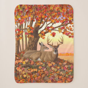 Whitetail Deer in Autumn New England Fall Colours Sherpa Blanket