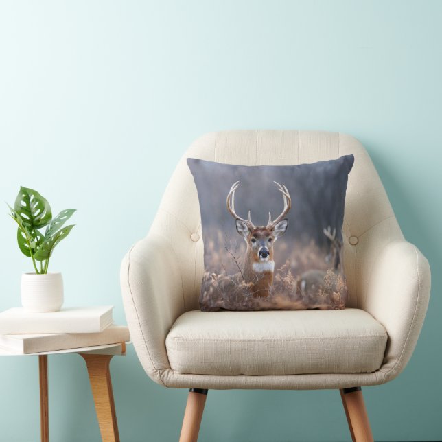 Whitetail Deer In Autumn Season Field Throw Pillow (Chair)