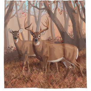 Whitetail Deer In Forest Retro Style Nature