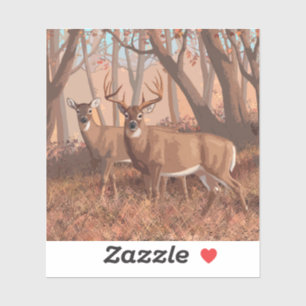 Whitetail Deer In Forest Retro Style Nature