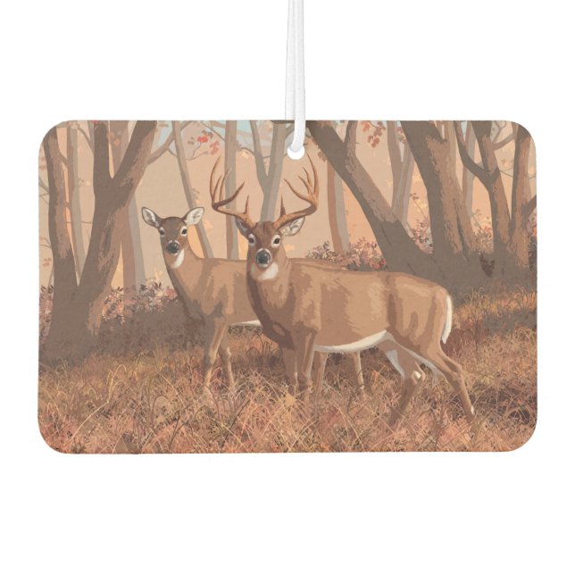 Whitetail Deer In Forest Retro Style Nature Air Freshener (Front)