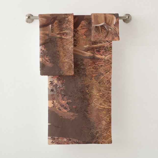 Whitetail Deer In Forest Retro Style Nature Bath Towel Set (Insitu)