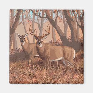 Whitetail Deer In Forest Retro Style Nature Magnet