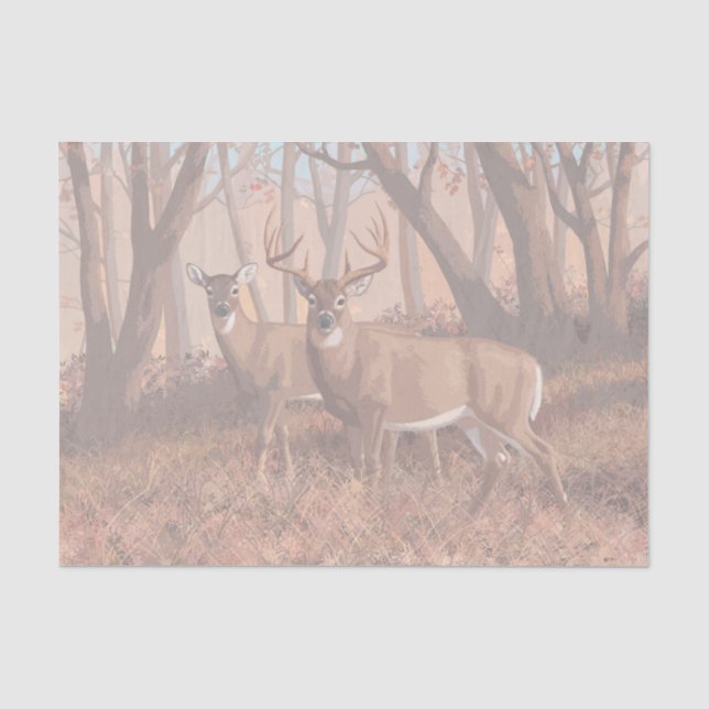 Whitetail Deer In Forest Retro Style Nature Tissue Paper (Front)
