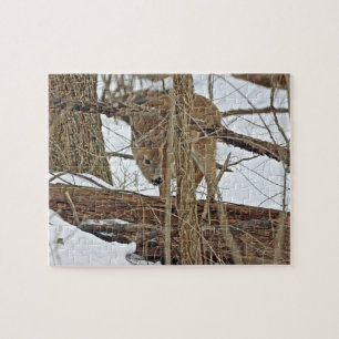 Whitetail Deer In Snow Jigsaw Puzzle