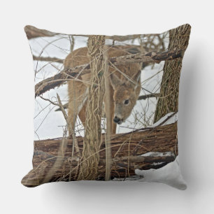 Whitetail Deer In Snow Throw Pillow