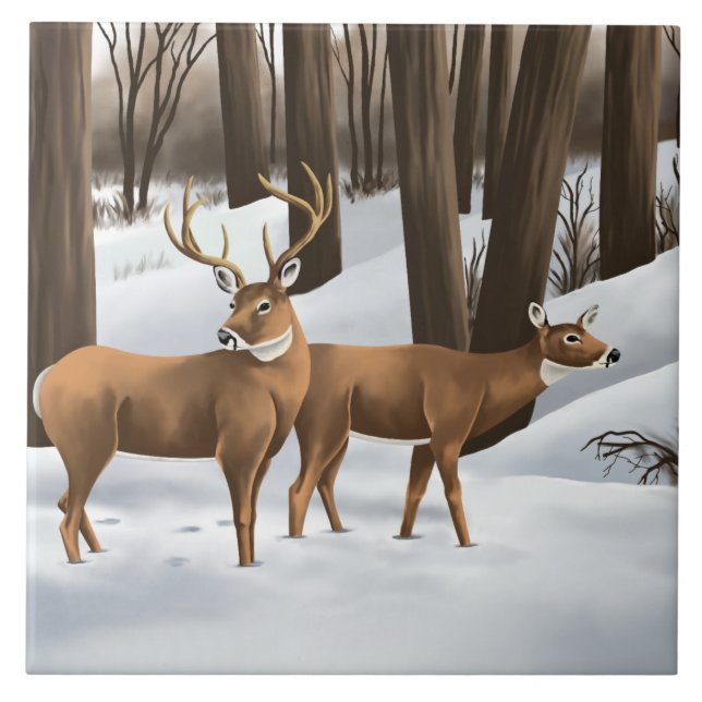 Whitetail Deer In Snow Tile (Front)