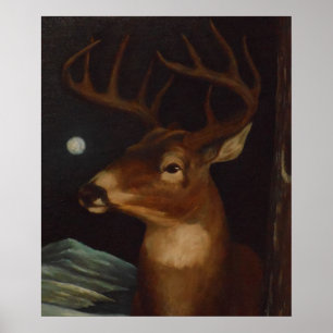 Whitetail deer in the moonlight poster