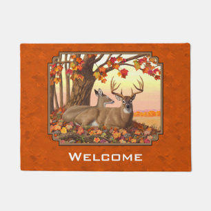 Whitetail Deer Maple Tree Autumn Orange Doormat