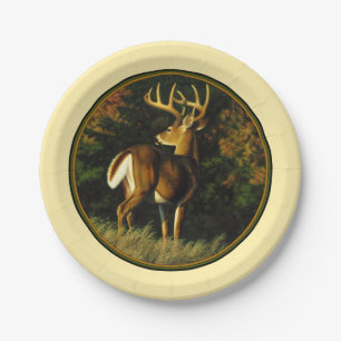 Whitetail Deer Monster Buck Yellow Paper Plate