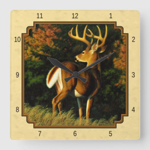 Whitetail Deer Monster Buck Yellow Square Wall Clock