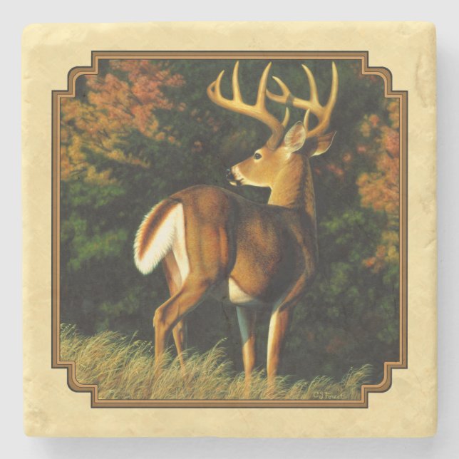 Whitetail Deer Monster Buck Yellow Stone Coaster (Front)